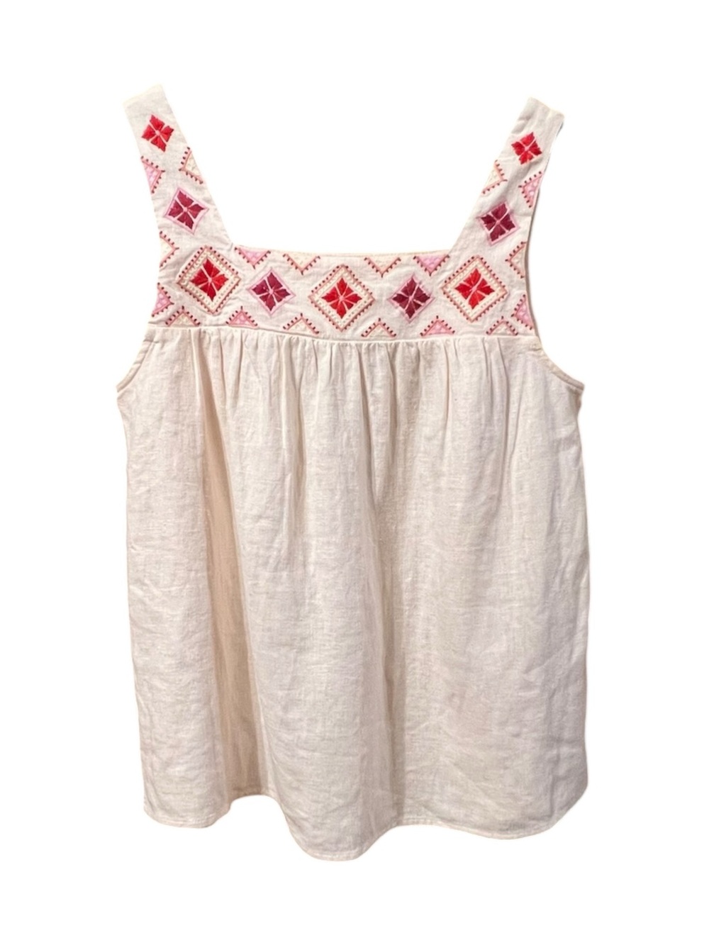 Madewell Embroidered Island Linen Blend Square Neck Tank Top Size XXS